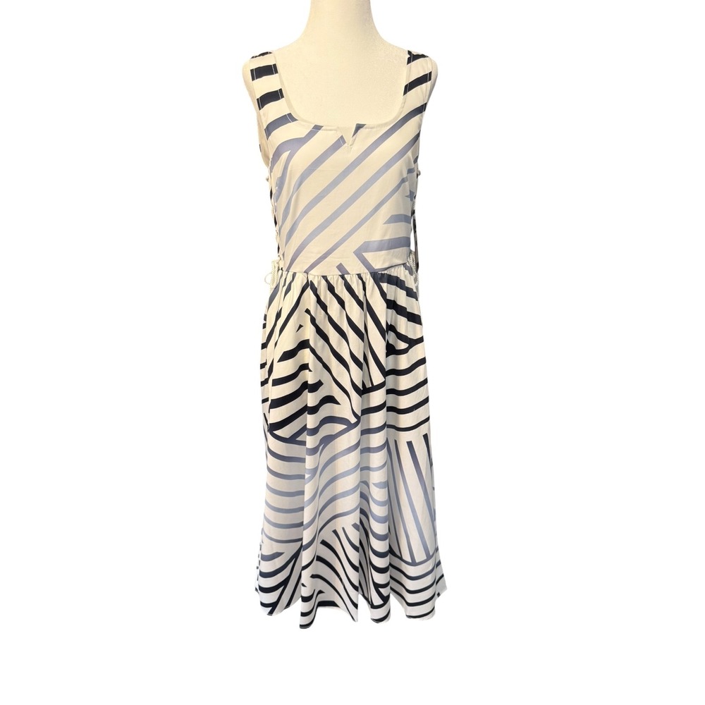 Karl Lagerfeld Paris Navy White Striped Geometric Midi Dress LD5YO131 NWT 6